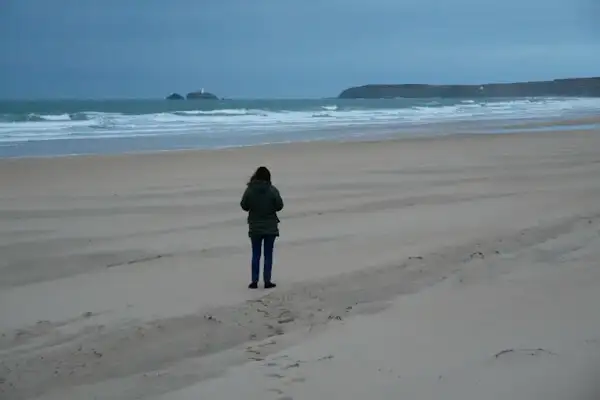 Blick auf Godrevy Point und Lighthouse, Cornwall